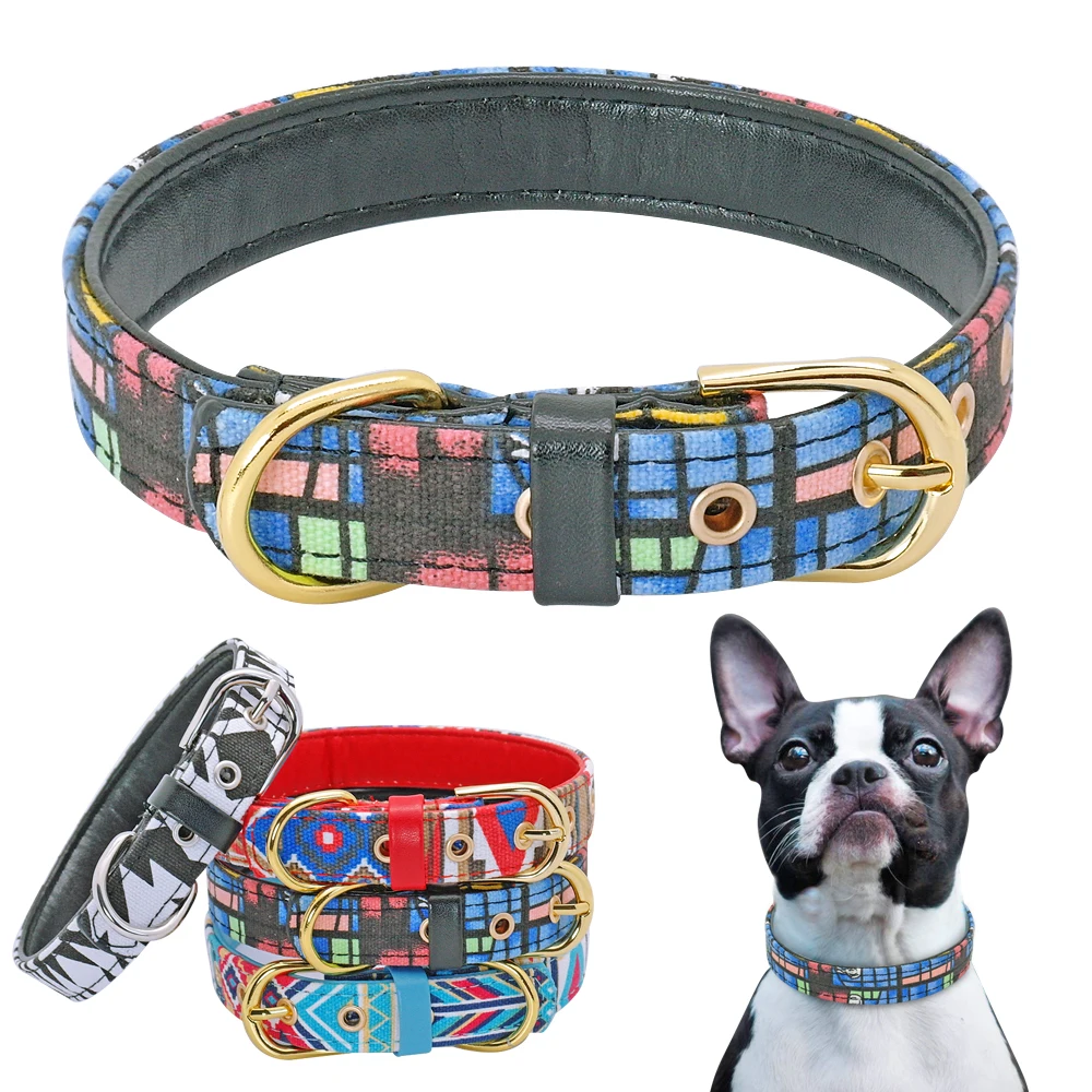 

Plaid Dog Collar Soft Leather Padded Puppy Cat Collars Necklace Dog Acessories For Small Medium Dogs Chihuahua Pug