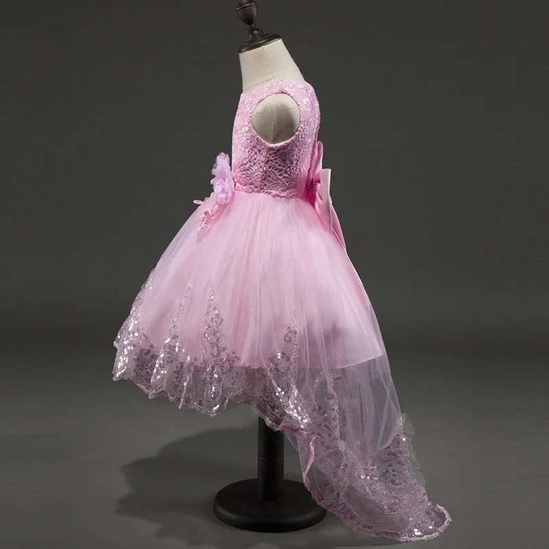 Figwit/платье для девочек-подростков с бантом и цветочным узором; свадебное вечернее платье; детское платье принцессы для маленьких девочек; сезон осень-зима; рождественское платье - Цвет: Розовый