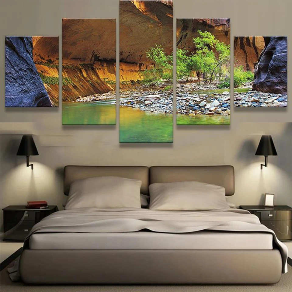 

Canvas HD Prints Pictures Framework 5 Pieces Zion Narrows Nature'S Serenity Paintings Home Wall Art Decor Modular Valley Posters