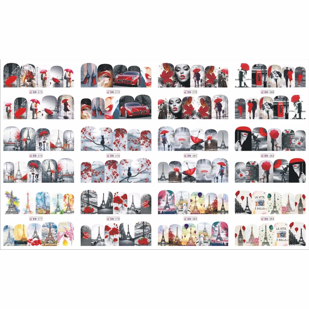 

12 PACK/ LOT WATER DECAL NAIL ART NAIL STICKER FULL COVER DREAM CAR URBAN FASHION LADY SMOKING PARIS TOWER BN373-384