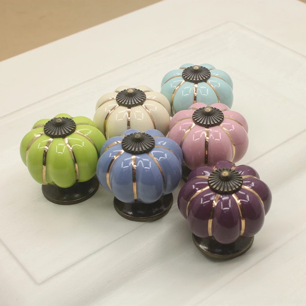 

Vintage Handle Pumpkin Ceramic Door Knobs Cabinet Knobs and Handles for Furniture Drawer Closet Cupboard Kitchen Pull Knobs