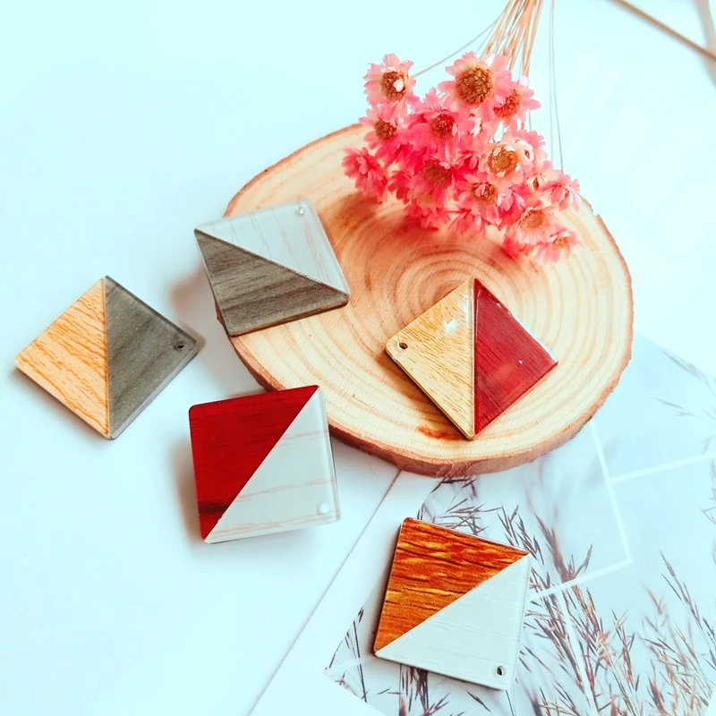 

Japan and South Korea DIY material plate square splice imitation wood pattern line Acetate acrylic ear accessories pendant