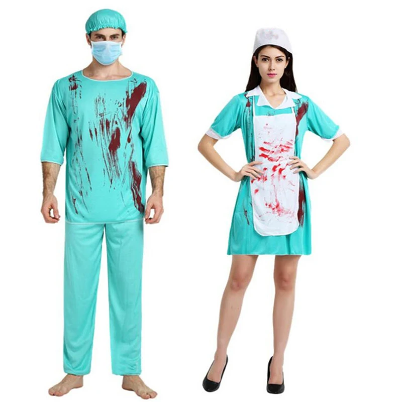 Adults Surgery Doctor Nurse Bloody Costume Men Women Cosplay Uniform