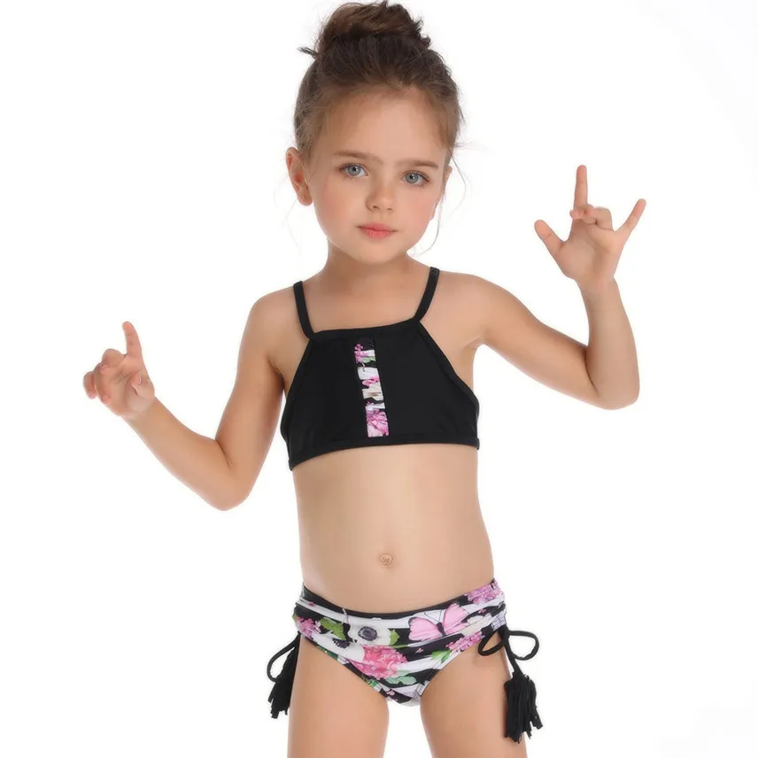 Летний От 3 до 6 лет детский купальный костюм из двух предметов с цветочным принтом; купальный костюм; пляжная одежда; Y