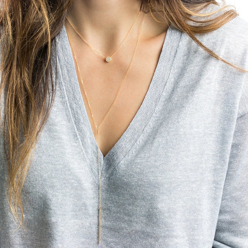 

Korean Fashion Classic Stainless Steel Mecklace Exquisite Multi-layer Round Pendant Necklace Ladies Long Necklaces Jewelry 2019