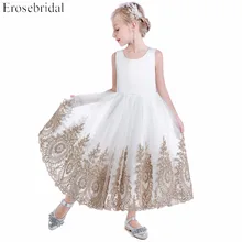 White Tulle Flower Girls Dresses 2019 Erosebridal Wedding Party Girls Dress Gold Appliques A Line Zipper Back R-236 Cheap Price White Tulle Flower Girls Dresses 2019 Erosebridal Wedding Party Girls Dress Gold Appliques A Line Zipper Back R-236 Cheap Price