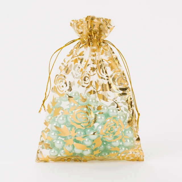 13x18cm Gold Rose Organza Jewelry Gift Bags Cheap Organza Pouches