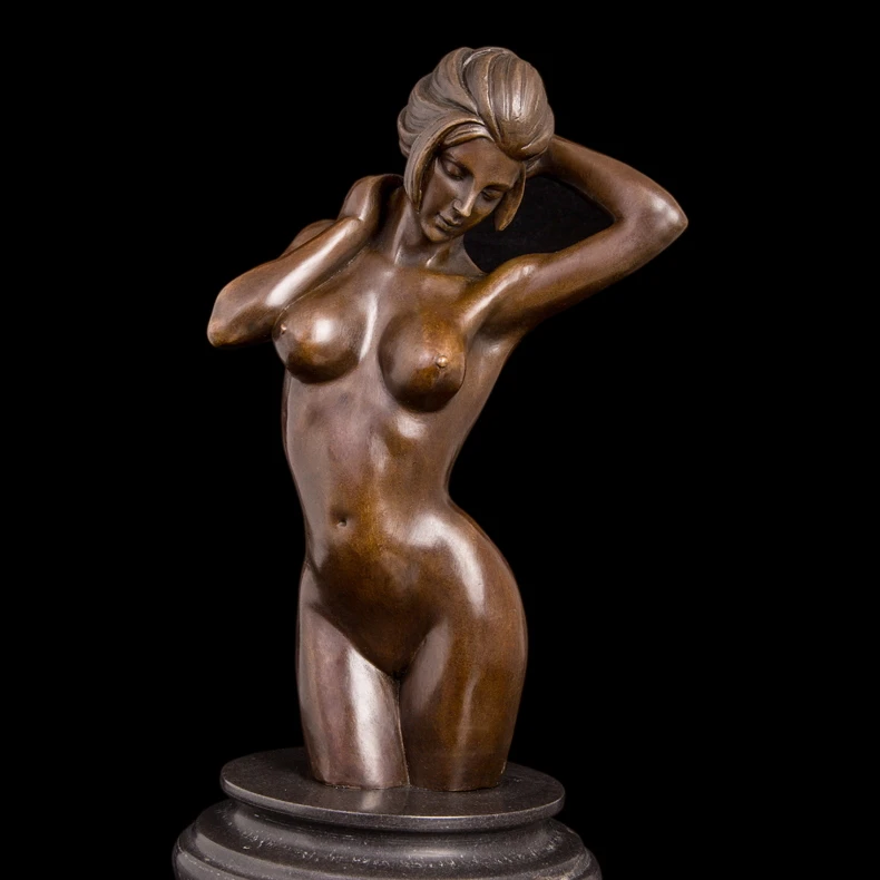 

Arts Crafts Copper Western Sculpture European Household Decor for Hotel Bar Bronze Nude Sexy Girl Bust Naked Woman Statue