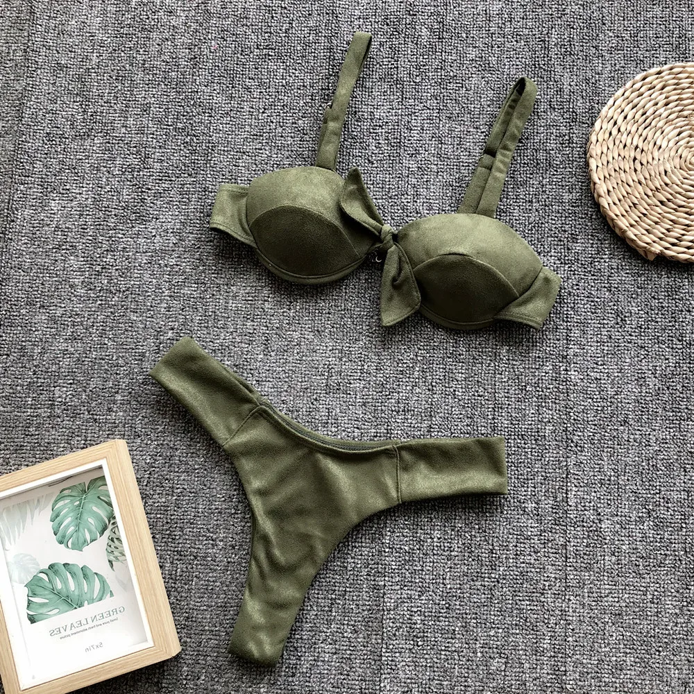 

2019 New Velvet Bikini Push Up Bikini set Female Swimwear Sexy Thong Women Swimsuit With Pad Cup Bather Bathing Suit B11