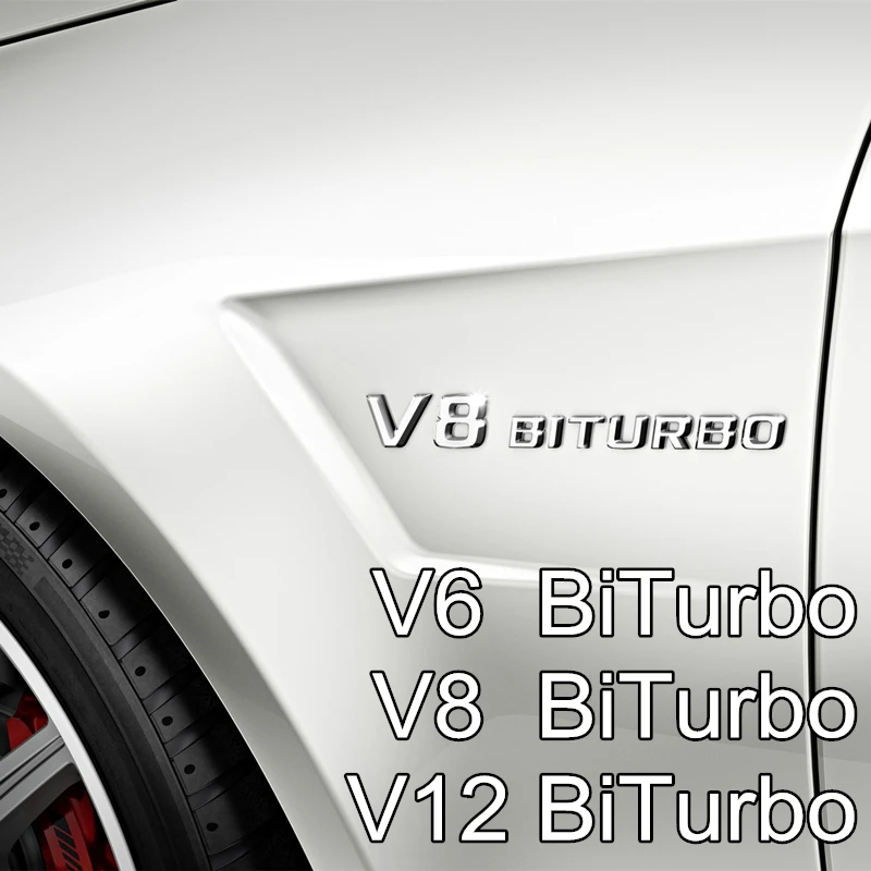 

V6 V8 V12 BiTurbo Car Front Fender Emblem 3D Letters Adhesive Sticker for AMG C63 W205 W212 GLA45 CLA45