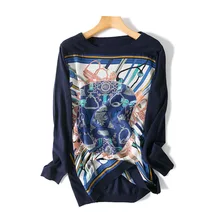 Новая женская одежда Европейский Американский высококачественный бутик чистый шёлк с принтом вязаный свитер с длинными рукавами