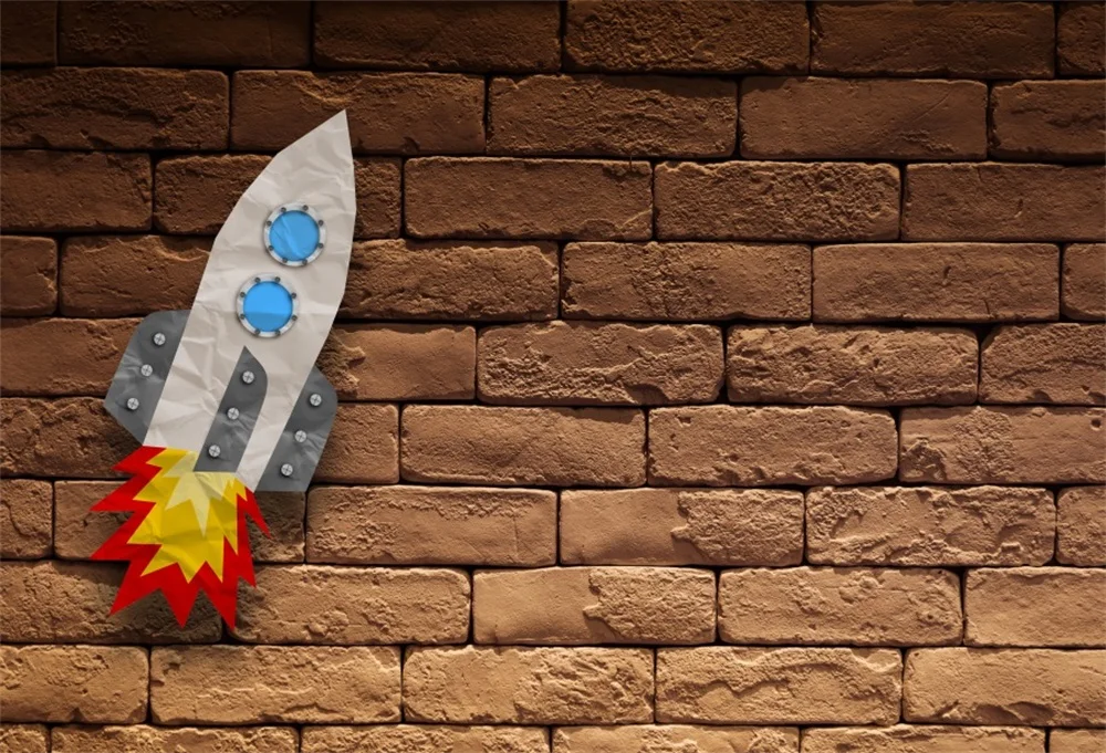 

Laeacco Brick Wall Paper Rocket Baby Children Grunge Photography Background Customized Photographic Backdrops For Photo Studio