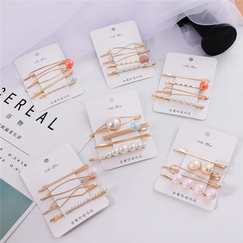 

4Pcs/Set Korea Fashion Metal Hairpins Imitiation Pearl Colorful Beads Hair Clips for Women Barrette Girls Hair Accessories