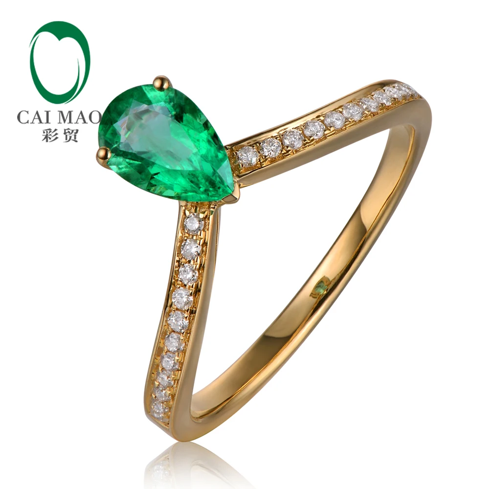 Caimao Jewelry 14k Yellow Gold 0.59ct Natural Emerald and 0.11ct Diamond Engagement Ring | Украшения и аксессуары
