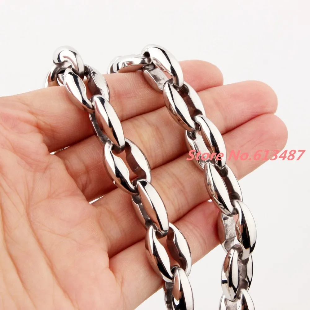 

7-40" 12mm Wholesale Fashion Jewelry 316L Stainless Steel Silver Polsihed Coffee Beads Bean Chain Necklace Mens Jewelry Gift