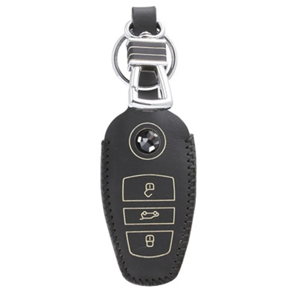 Автомобильный чехол для ключей для VW Touareg 2011-, кожаный чехол для ключей, дистанционный чехол для ключей, брелок для ключей Volkswagen 2012 2013 - Название цвета: Black Stitch