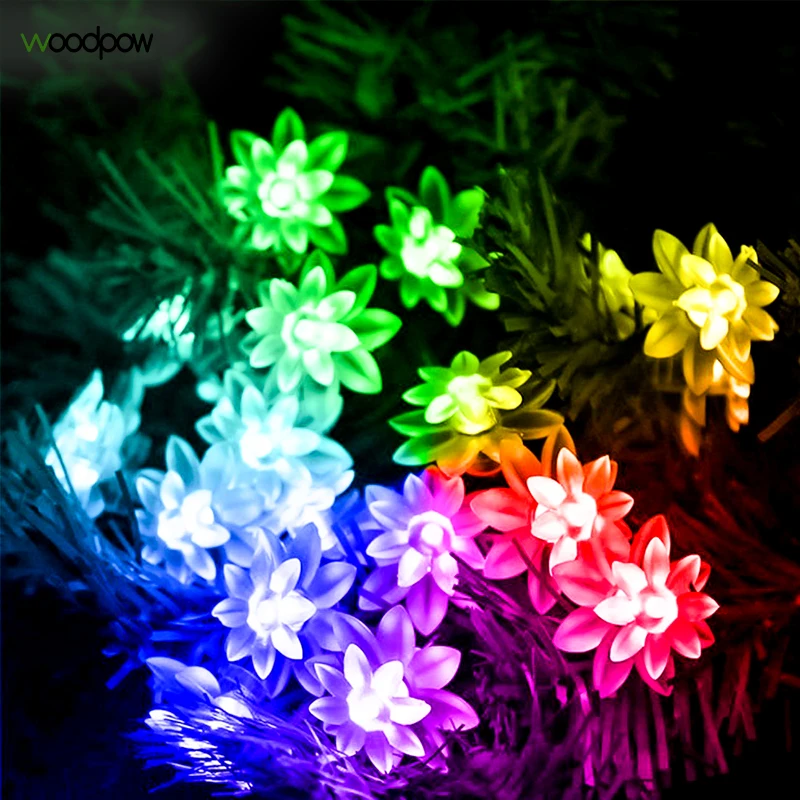 Woodpow 20/30/50/100 светодиодная Солнечная гирлянда с цветами лотоса сказочные огни для