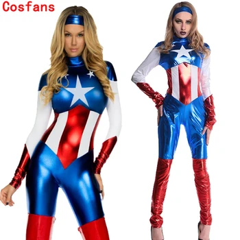 

COSFANS New Captain America Costume Superhero Cosplay Women Skinny Zentai Suit Ladies Captain America Role Play Movie Costume