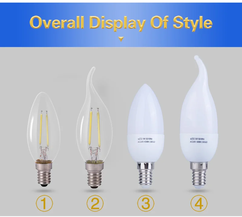 E14 светодиодный лампочка 3W 5 Вт свечи лампы 220 В пламя лампы 2 Вт 4 Вт Edison стеклянная лампа с нитью накаливания bombillas ампулы светодиодный E14 лампы для домашнего декора