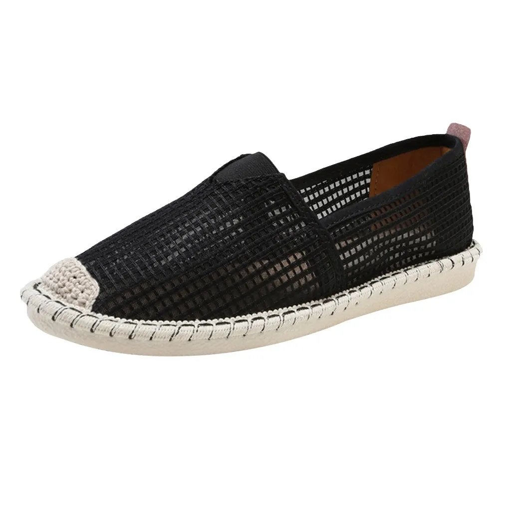 

SAGACE Black/white hollow rope sandals female round head flat bottom summer breathable mesh canvas shoes women's hollow sandals