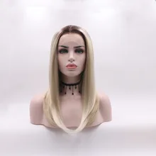 Marquesha натуральный вид половина руки средней длины прямые Термостойкие волокна синтетические кружева спереди омбре блонд парик для женщин