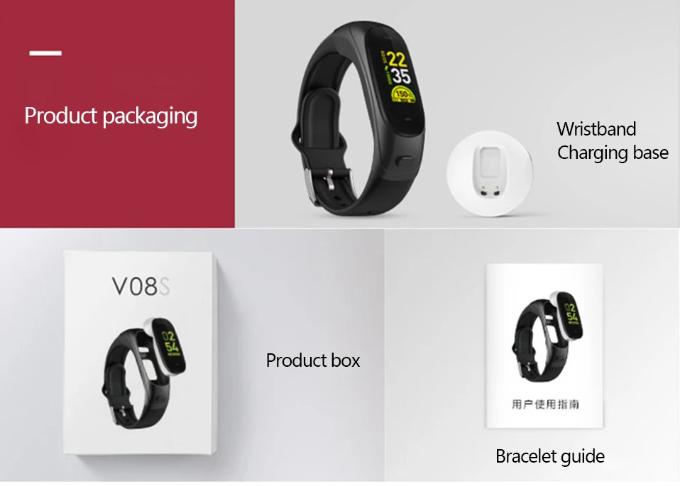 Smart band V08 Smart Watch Bracelet Waterproof Earphone Sensor Fitness Tracker Heart Rate Test  Smart Talk Band For Android ios (29)