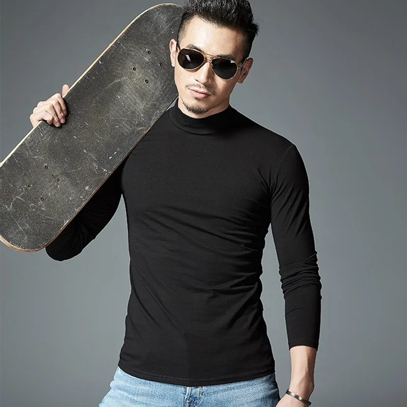 Men Long Sleeve T Shirt Autumn Winter Half Turtleneck T-shirt Man Slim ...