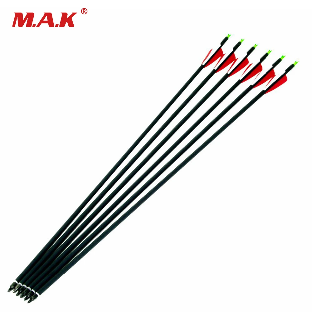 

6pcs/lot 30 inches Mixed Carbon Arrow Spine 500 Replaceable Arrowhead for Compound/Recurve Arrow Bow Archery