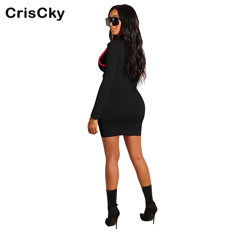 CRISCKY Summer Women Sexy Mini Dress Woman Sexy V-Neck Long Sleeve Striped Bodycon Dress Famale Casual Elegant Slim Party Dress 