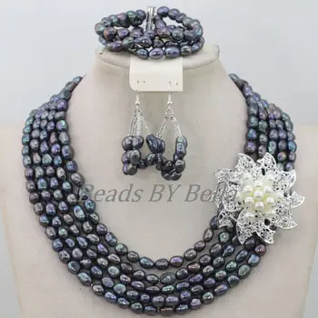 

Natural Pearl Jewelry Set 5 Rolls New Nigerian Wedding African Beads Women Fashion Jewelry Necklace Sets Free Shipping ABF790