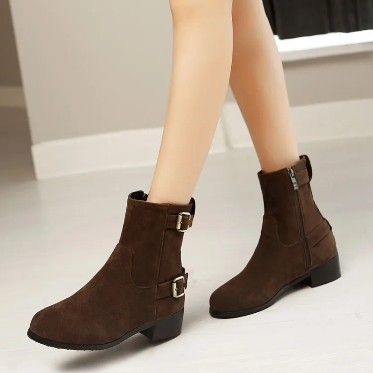 

Big Size 11 12 13 14 15 Fashion of European and American style round-headed front zipper belt buckle boots