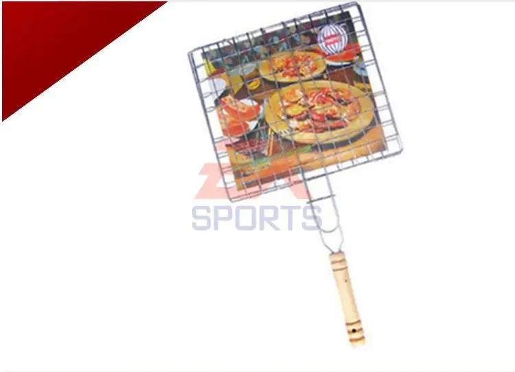 Big BBQ Grill Net with Electro-Plated and Hardwood Handle Barbecue Clip Clamp Folder (1)