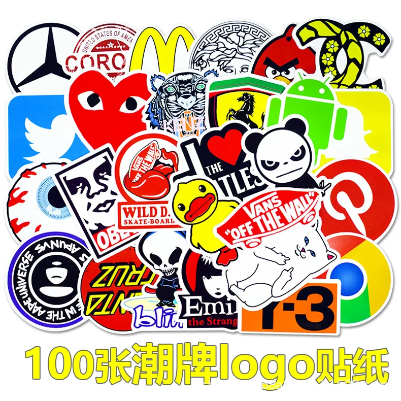 

100 PCS Skateboard Fashion brand Logo Waterproof Sticker For Luggage Car Guaitar Skateboard Phone Laptop Bicycle Stickers