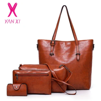 

New Hot Sale 4 Set Fashion Women PU Leather Shoulder Bag Vintage Designer Famous Brand Handbag High Quality Female Bolse Sac