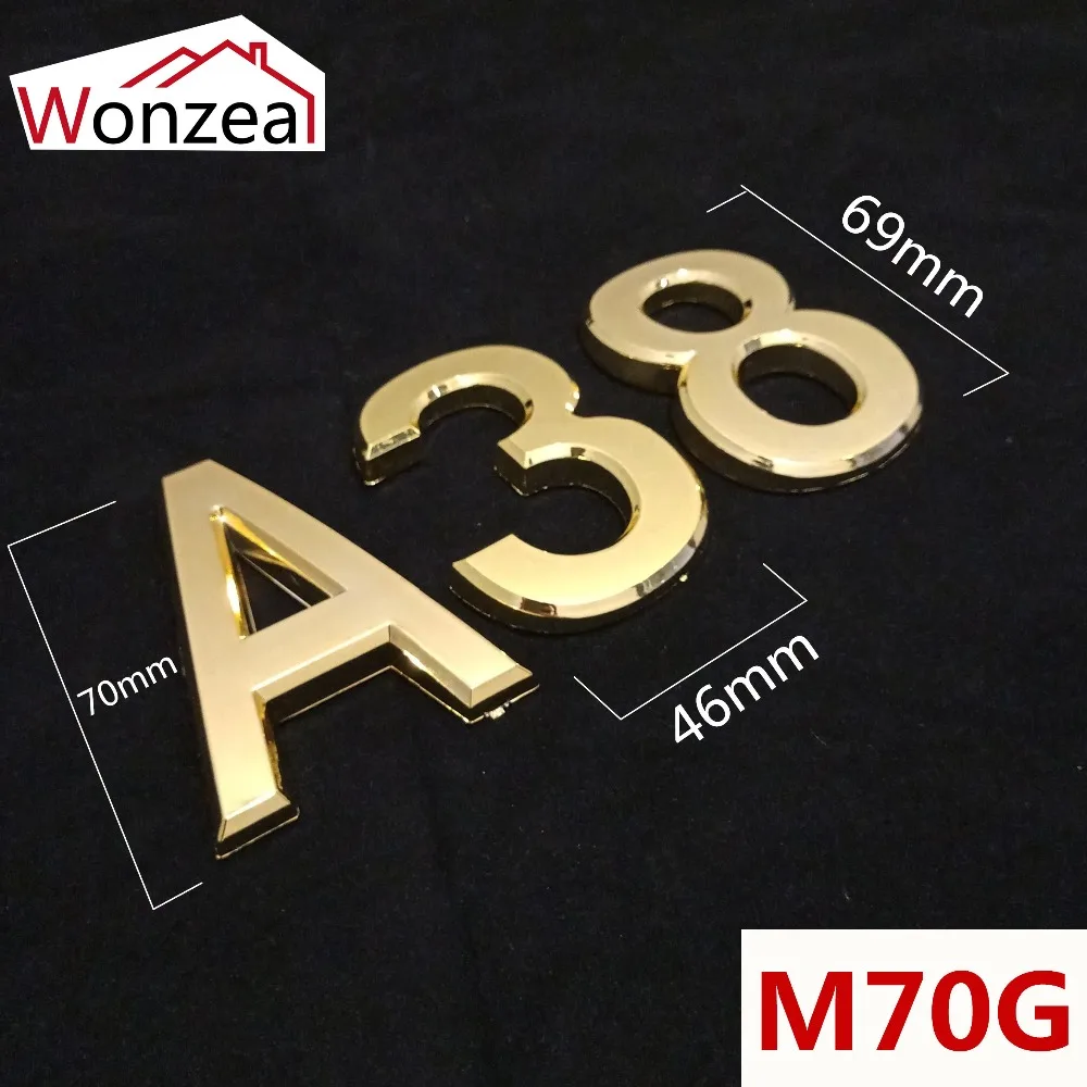 M70G亮金70mm塑料门牌=黑底A38