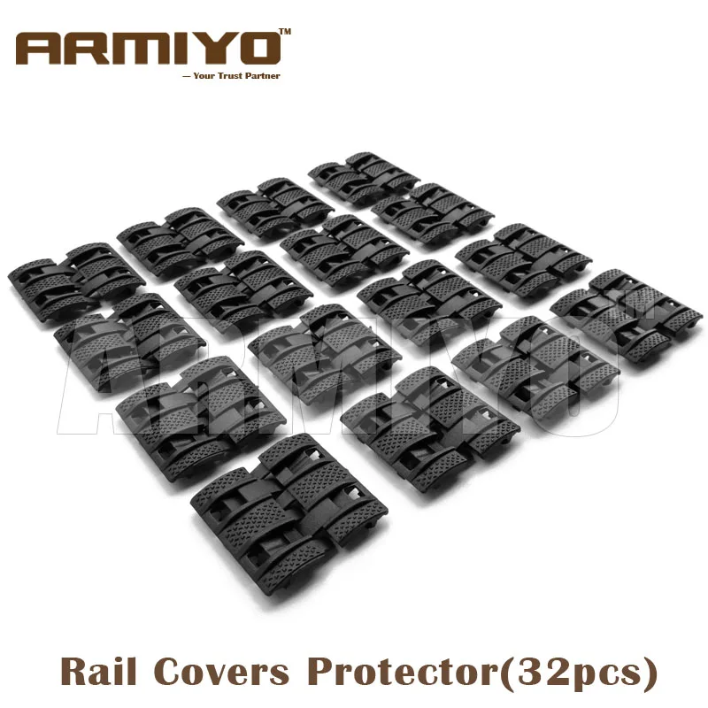 

Armiyo 32 Pieces Panels Airsoft Handguard Rubber Quad Gun Rail Covers Flat Hunting Accessories Black Dark Earth Army Green