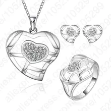 Летняя распродажа 925 пробы Серебряное модное ожерелье с подвеской в виде сердца+ серьги+ кольцо романтические ювелирные изделия подарочные наборы для свадьбы