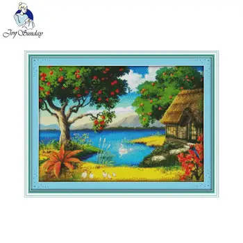 

Joy Sunday Needlework 11CT 14CT Printed Cross Stitch for Set Embroidery Kit The story of apple trees Pattern Cross-Stitching