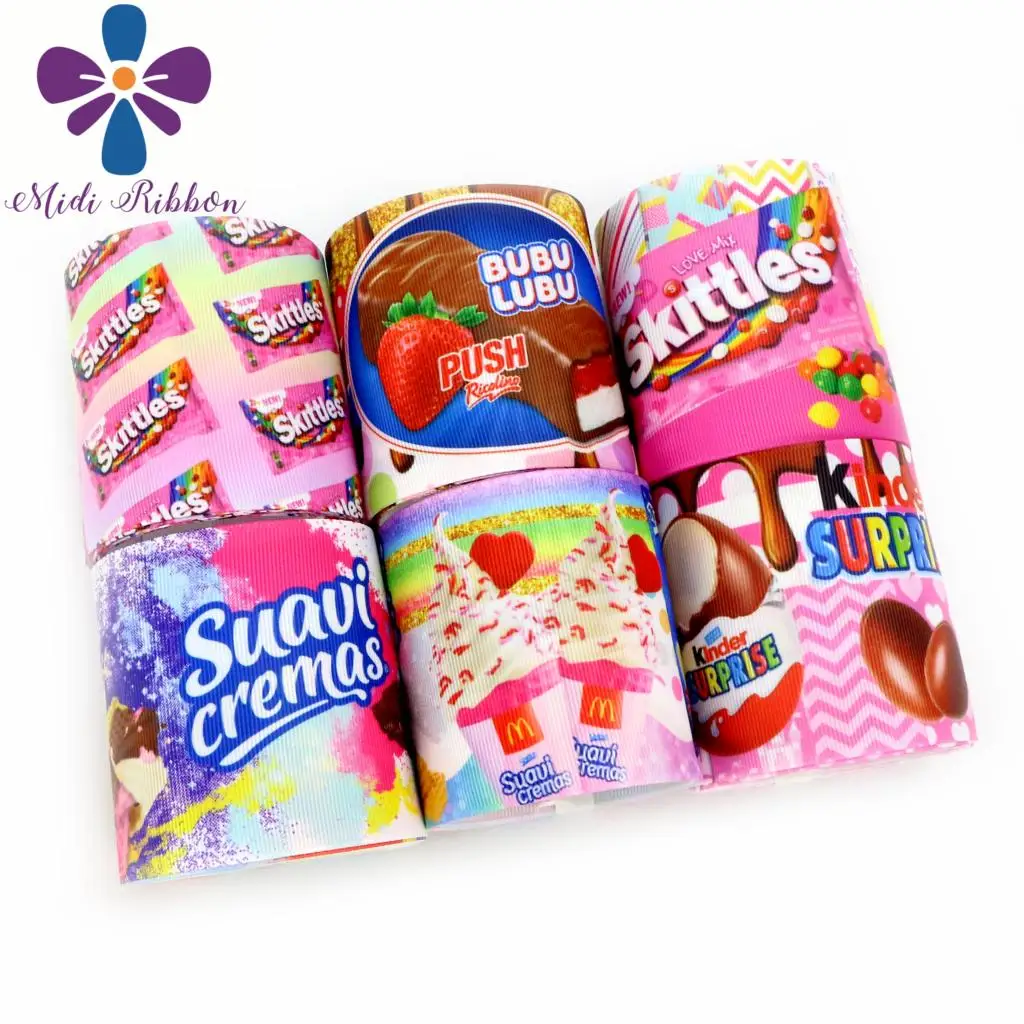 

16mm-75mm Sweet Chocolate Series Gradient Pink Sweet Candy Printed Grosgrain/Elastic Ribbon Rainbow DIY Hair Bows 50yards/roll
