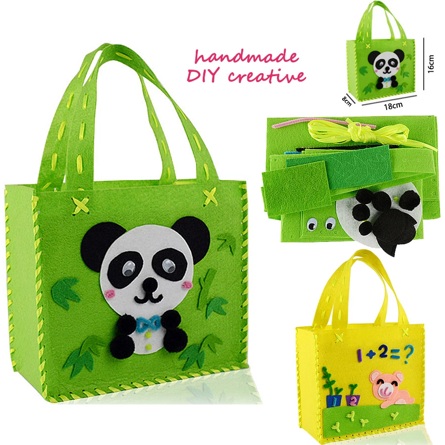 Bricolage Non-tissé Tissu Tissu À Coudre Kit pour les Enfants Débutants Filles Projet de Couture Motif Sac À Main panda, chien Artisanat Kits pour Enfants