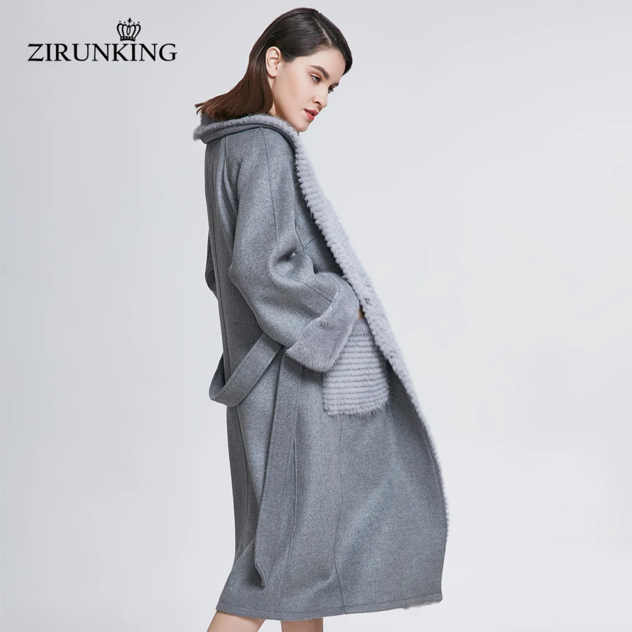 ZIRUNKING модное женское пальто из меха норки, длинное шерстяное модное шерстяное длинное пальто, Женское пальто из натурального меха, уличная одежда ZC1813