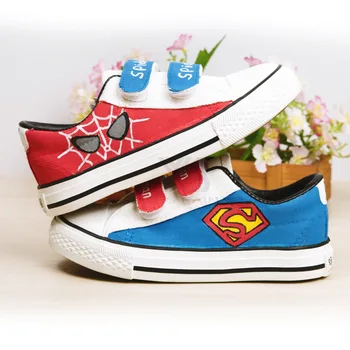 

Children's Shoes Cartoon Superman Spider Man Hand Painted Canvas Shoes Spring And Autumn Wear Resistant Students Casual Shoes