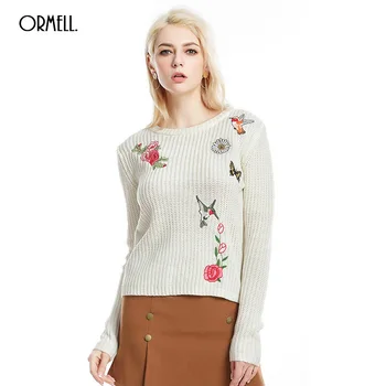 

ORMELL Pullover Streetwear Embroidery Sweater Woman 2018 New Pattern Knitting Flower Casual Womens Top Fashion Ladies Sweaters