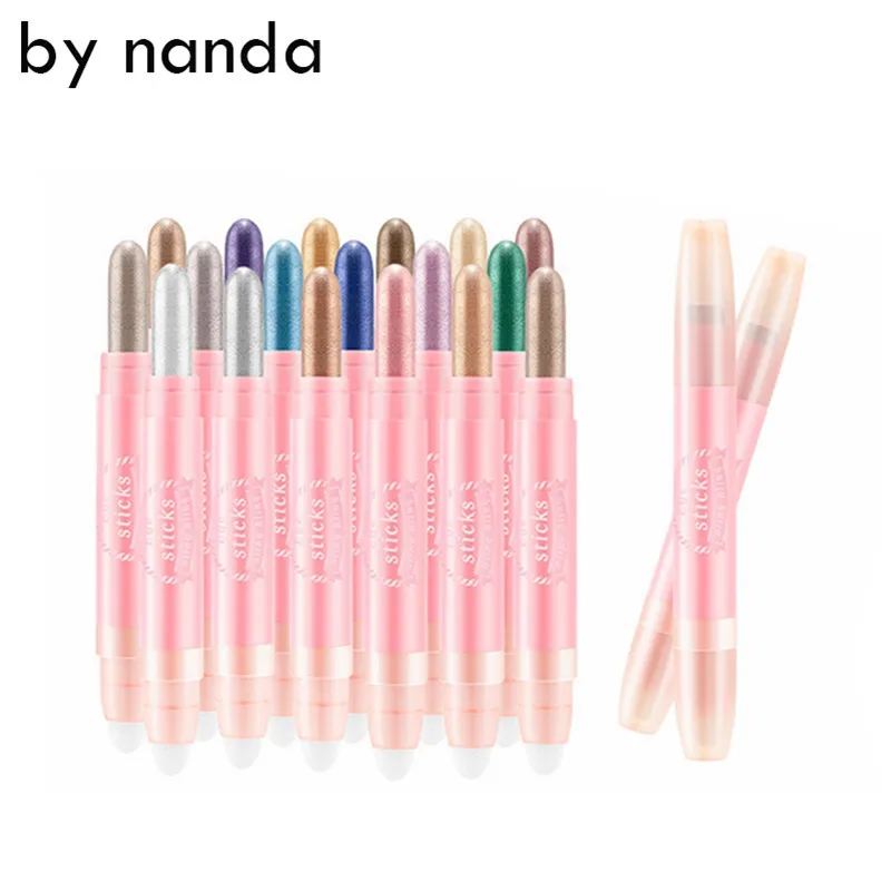 

BY NANDA Double Head Eyeshadow Eyeliner Pen Wih Brush 18 Colors Highlights Natural Long Lasting Waterproof Eyeliner Pencil