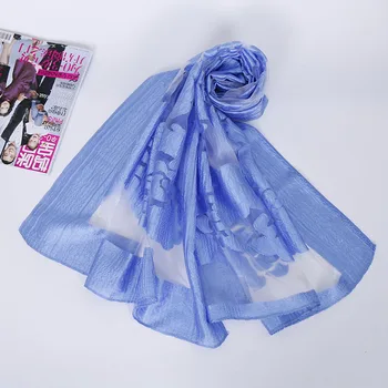 

New gradient cut flower scarf female organza openwork lace sunscreen shawl beach towel silk scarf MZ022 muslim scarf turban
