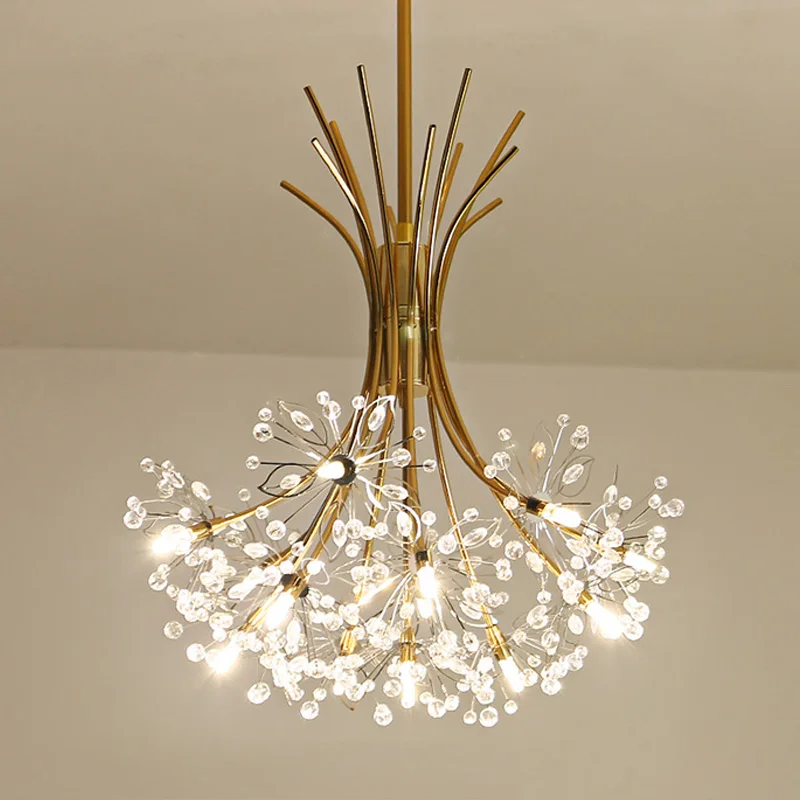 

Modern Art Deco LED Crystal Hardware Chandelier Dandelion Golden Hanging Lamps Decorative Light Fixture Lighting Led Home Lights
