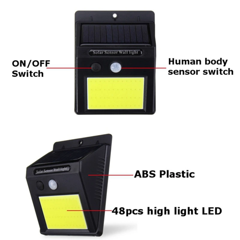 Солнечный Мощность 48 COB светодиодный датчик движения PIR Сенсор свет Водонепроницаемый Уличный настенный светильник IP65 дворовая дорожка садовый светильник