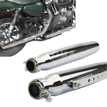 

1 Pair Chrome Motorcycles Galvanized Iron Exhaust Mufflers Pipes for Harley Honda BMW Cafe Racer Bobber Chopper 35-41mm Reducer