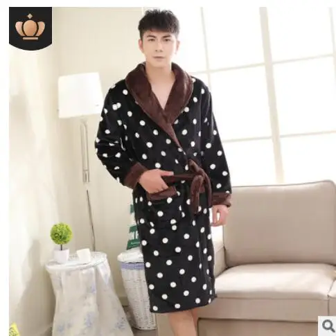 Парные халаты с вышивкой в виде бабочек, зимний теплый халат из кораллового флиса для женщин и мужчин, ночная рубашка, кимоно, пеньюар - Цвет: Polka Dot men