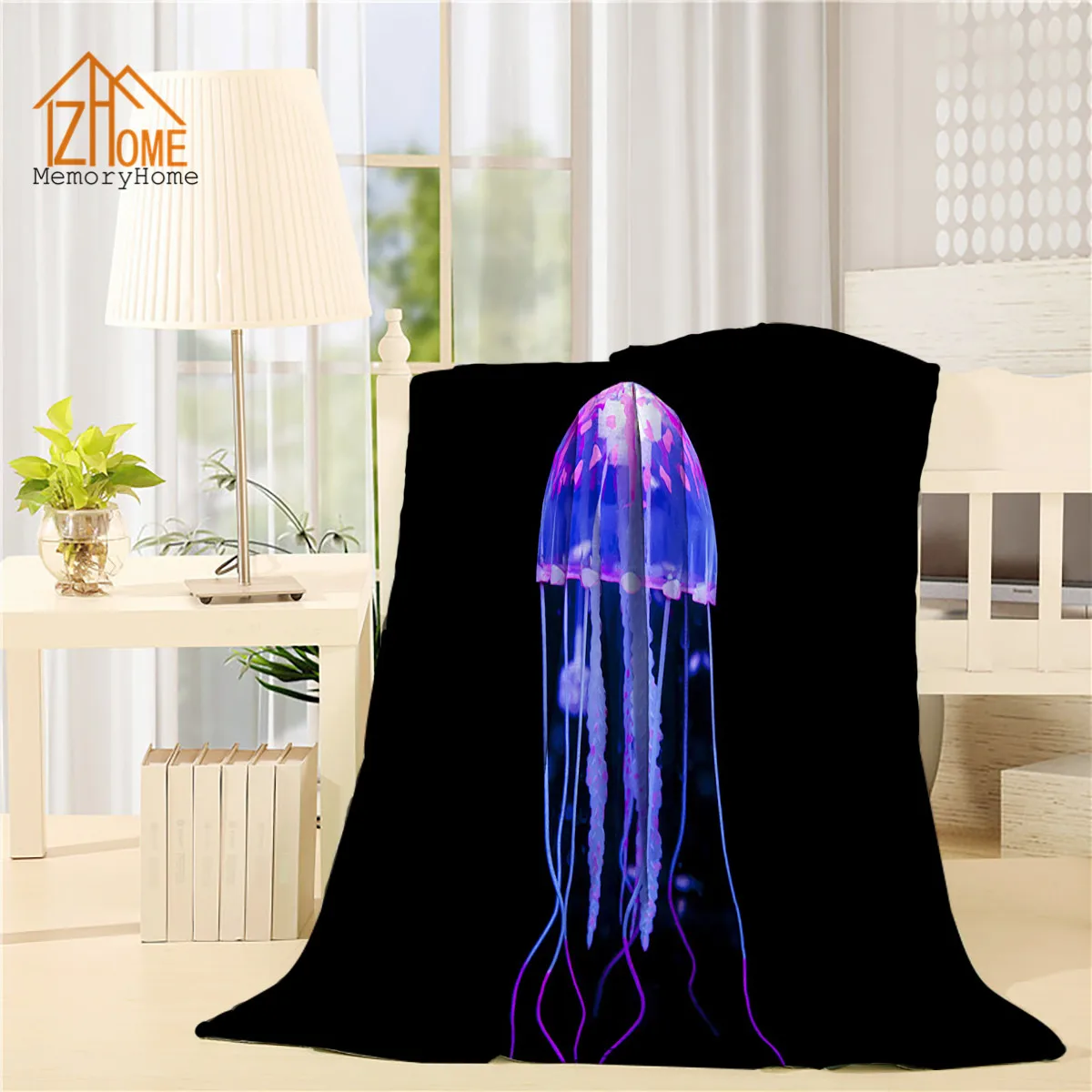 Memory Home Personalized Fleece Blanket Throw Magic Glowing Jellyfish